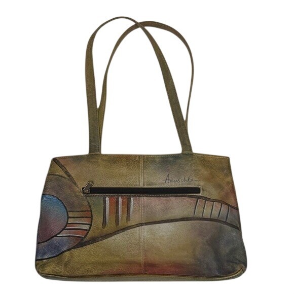 Anuschka Handbags - Anuschka Hand Painted Leather Shoulder Bag Abstract Geometric Multicolor Tote